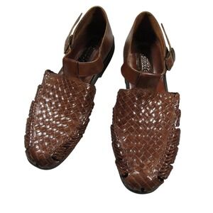 Sunsteps Mens Huarache Sandals Size 12 Brown Leather Hand Woven Fisherman Shoes
